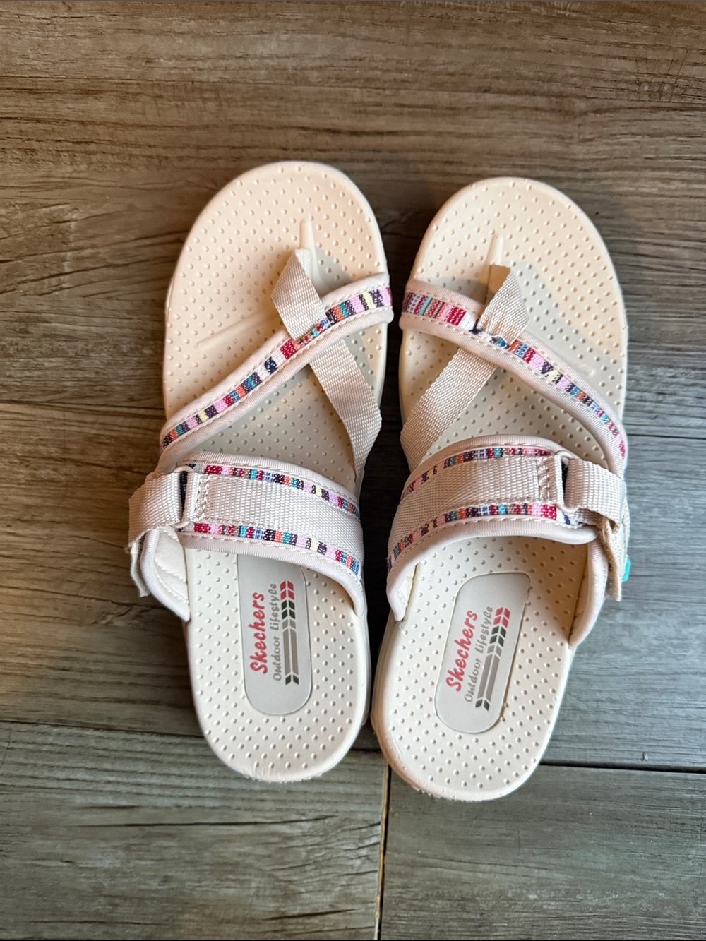 Skechers Cream Pink Strappy Sandals with Multicolor Trim
